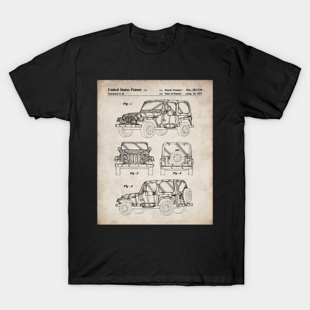 Jeep Wrangler Patent - Jeep Art - Antique T-Shirt by patentpress
